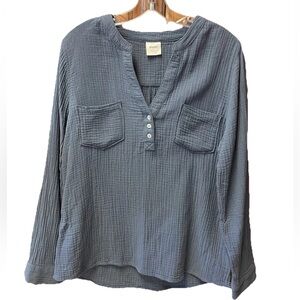 Mote Grayish Slate Blue Gauze Top Sz XL Soft Lightweight